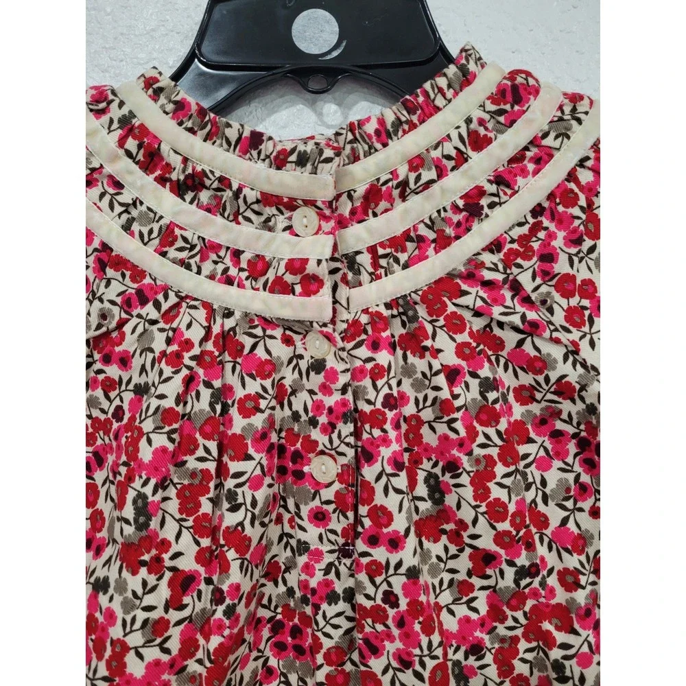 Old Navy Toddler Girls‎ 5T Red Pink Floral Long Sleeve Ruffle Dress Smocked #10
